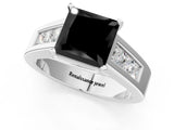 White gold Fancy Black Princess Cut Cut Channel Set Solitaire Ring with Four-Prong Setting_25