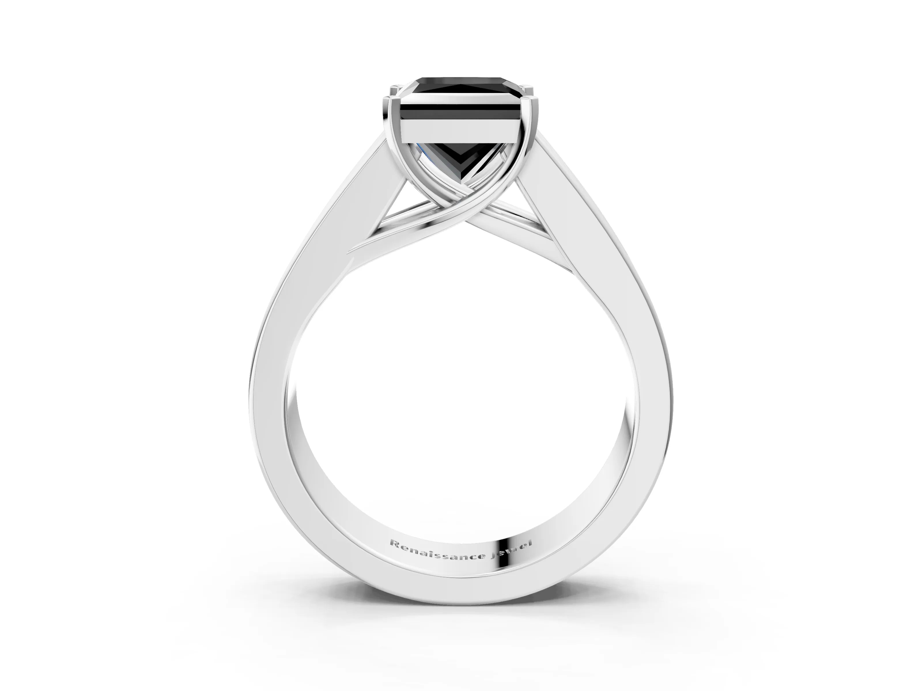 White gold Fancy Black Princess Cut Cut Channel Set Solitaire Ring with Four-Prong Setting_3