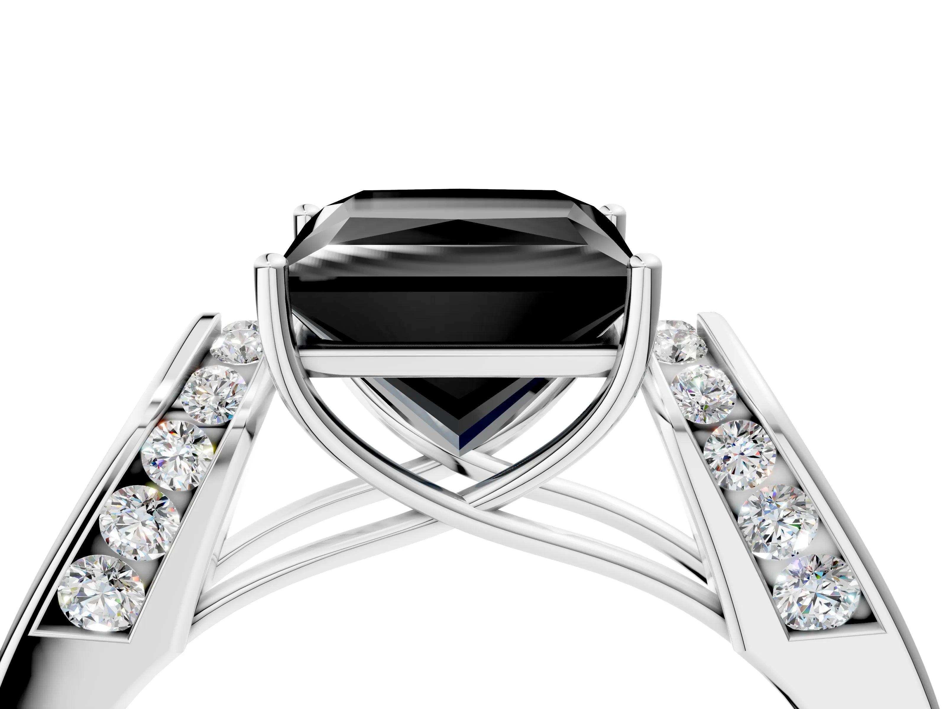 White gold Fancy Black Princess Cut Cut Diamond Channel Set Solitaire Ring with Four-Prong Setting_16