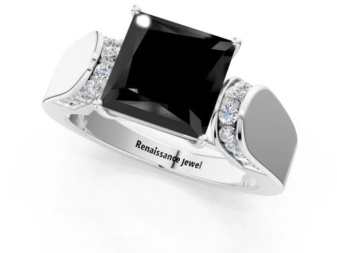 White gold Fancy Black Princess Cut Cut Diamond Channel Set Solitaire Ring with Four-Prong Setting_25