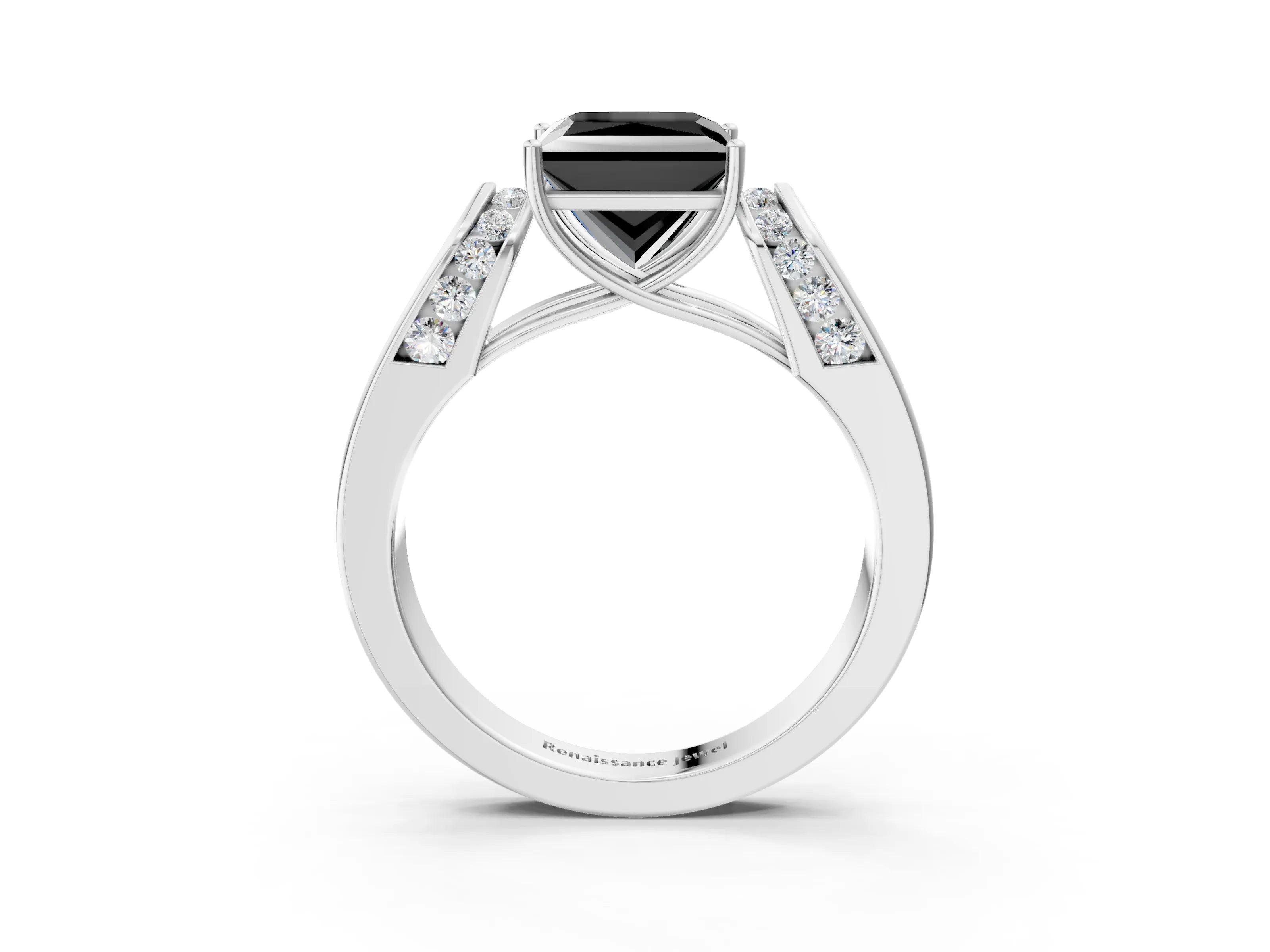 White gold Fancy Black Princess Cut Cut Diamond Channel Set Solitaire Ring with Four-Prong Setting_3