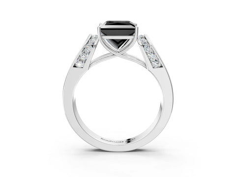 White gold Fancy Black Princess Cut Cut Diamond Channel Set Solitaire Ring with Four-Prong Setting_3