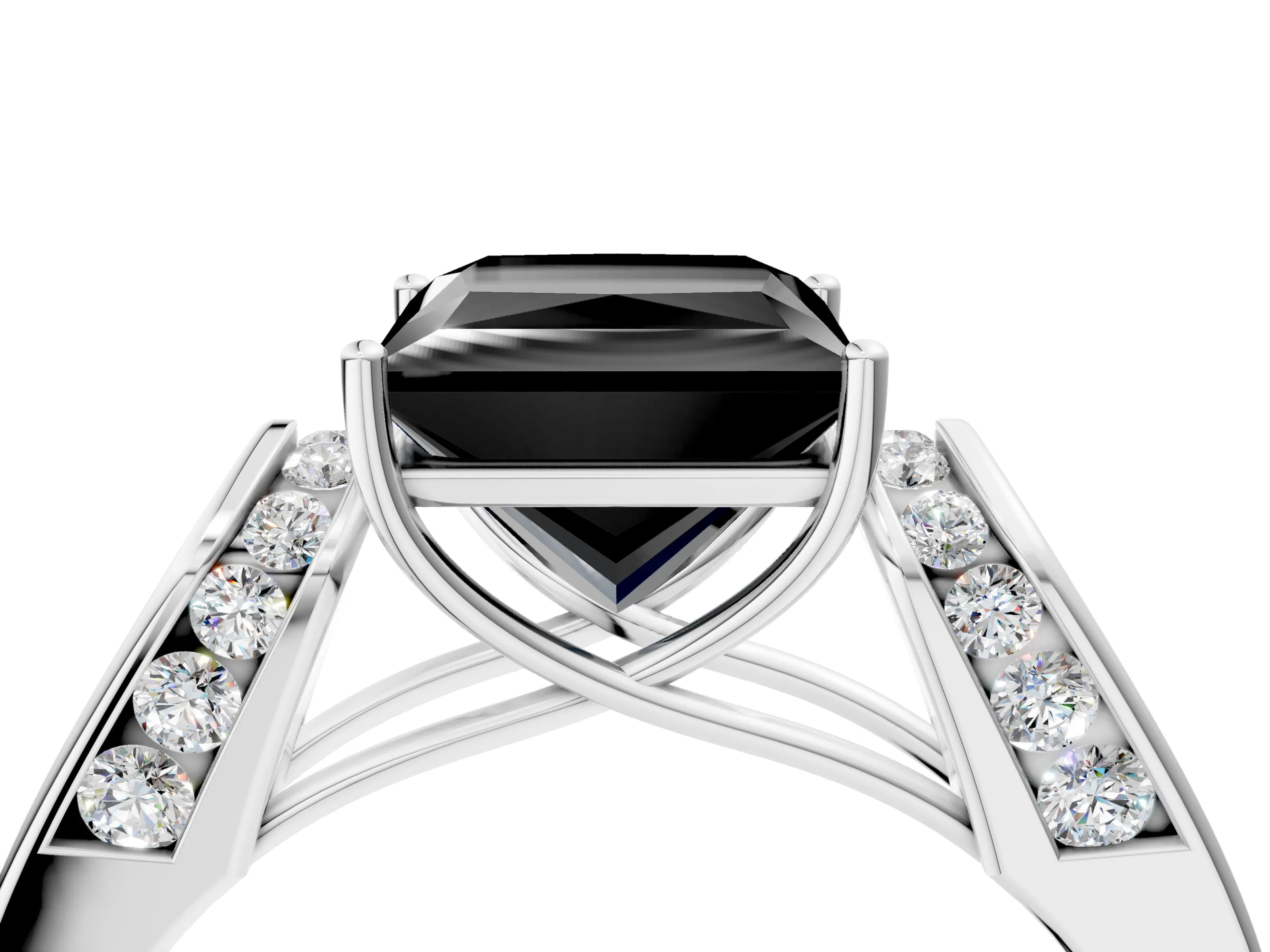 White gold Fancy Black Princess Cut Cut Diamond Channel Set Solitaire Ring with Four-Prong Setting_4