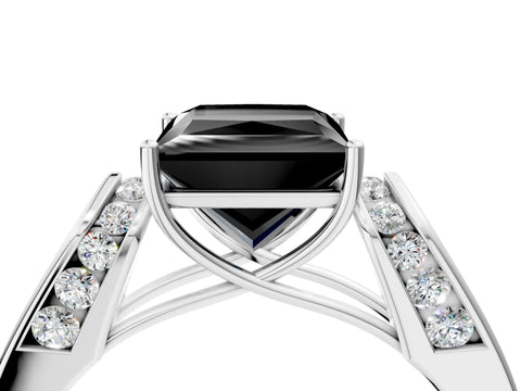 White gold Fancy Black Princess Cut Cut Diamond Channel Set Solitaire Ring with Four-Prong Setting_4