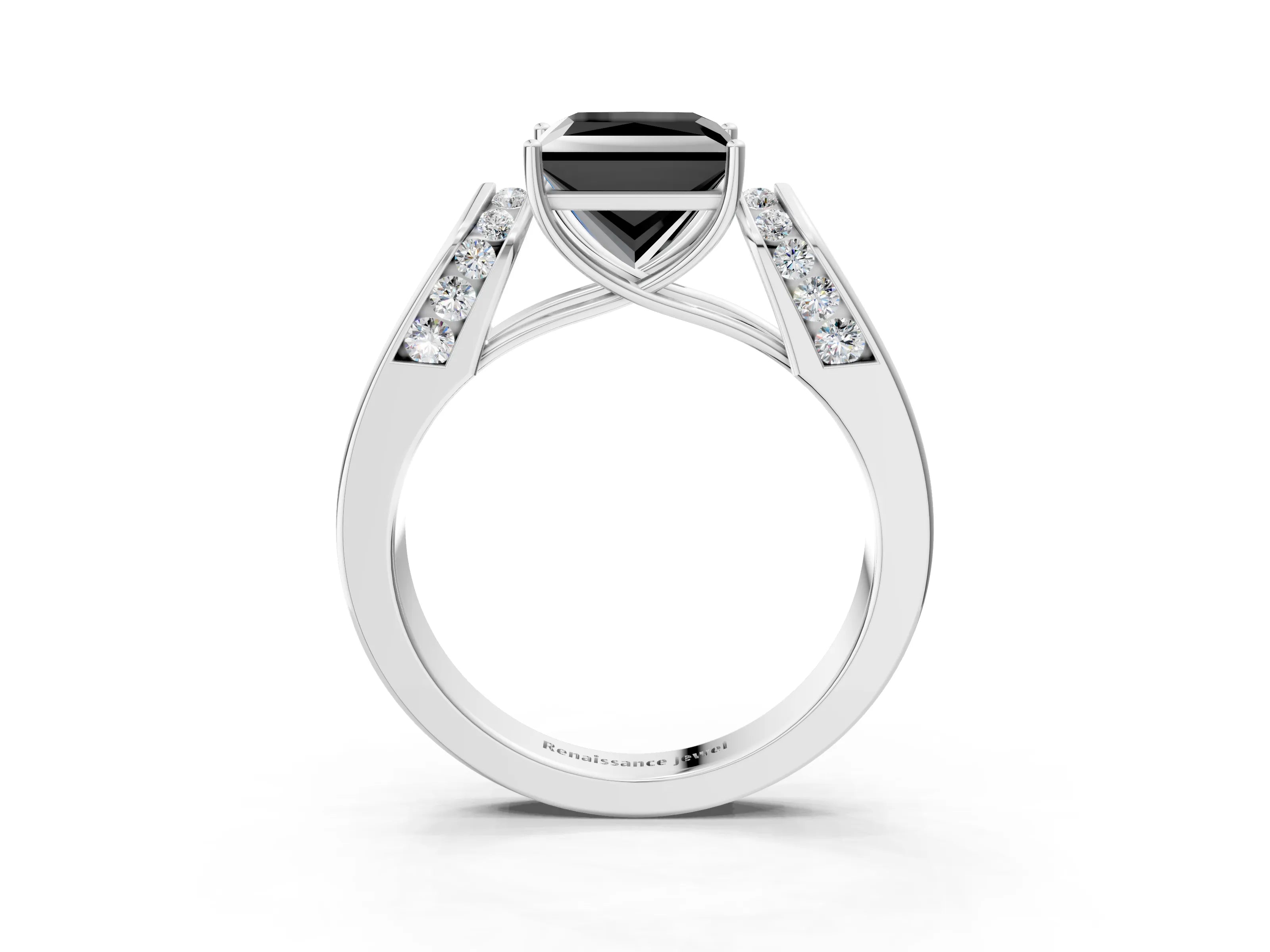 White gold Fancy Black Princess Cut Cut Diamond Channel Set Solitaire Ring with Four-Prong Setting_9