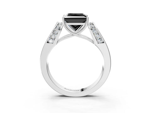 White gold Fancy Black Princess Cut Cut Diamond Channel Set Solitaire Ring with Four-Prong Setting_9
