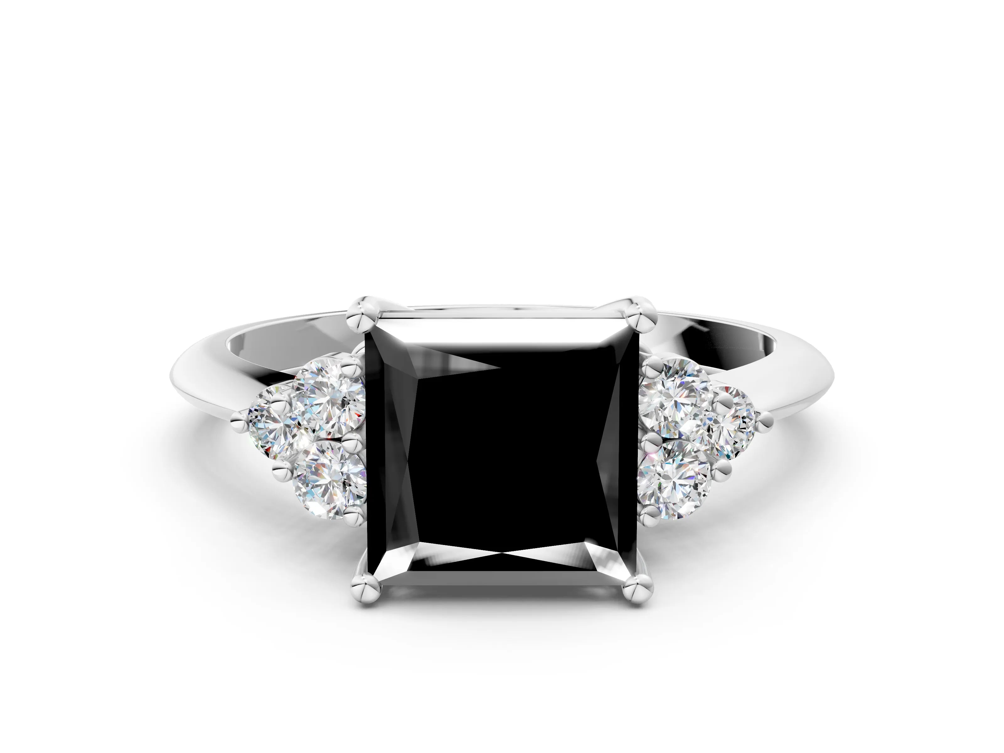 White gold Fancy Black Princess Cut Cut Diamond Cluster Ring with Solitaire Band and Four-Prong Setting_12