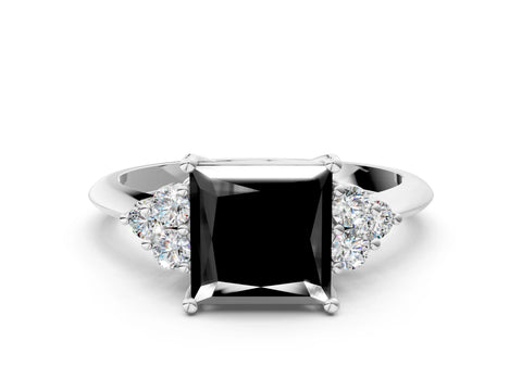 White gold Fancy Black Princess Cut Cut Diamond Cluster Ring with Solitaire Band and Four-Prong Setting_12