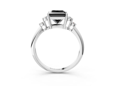 White gold Fancy Black Princess Cut Cut Diamond Cluster Ring with Solitaire Band and Four-Prong Setting_15