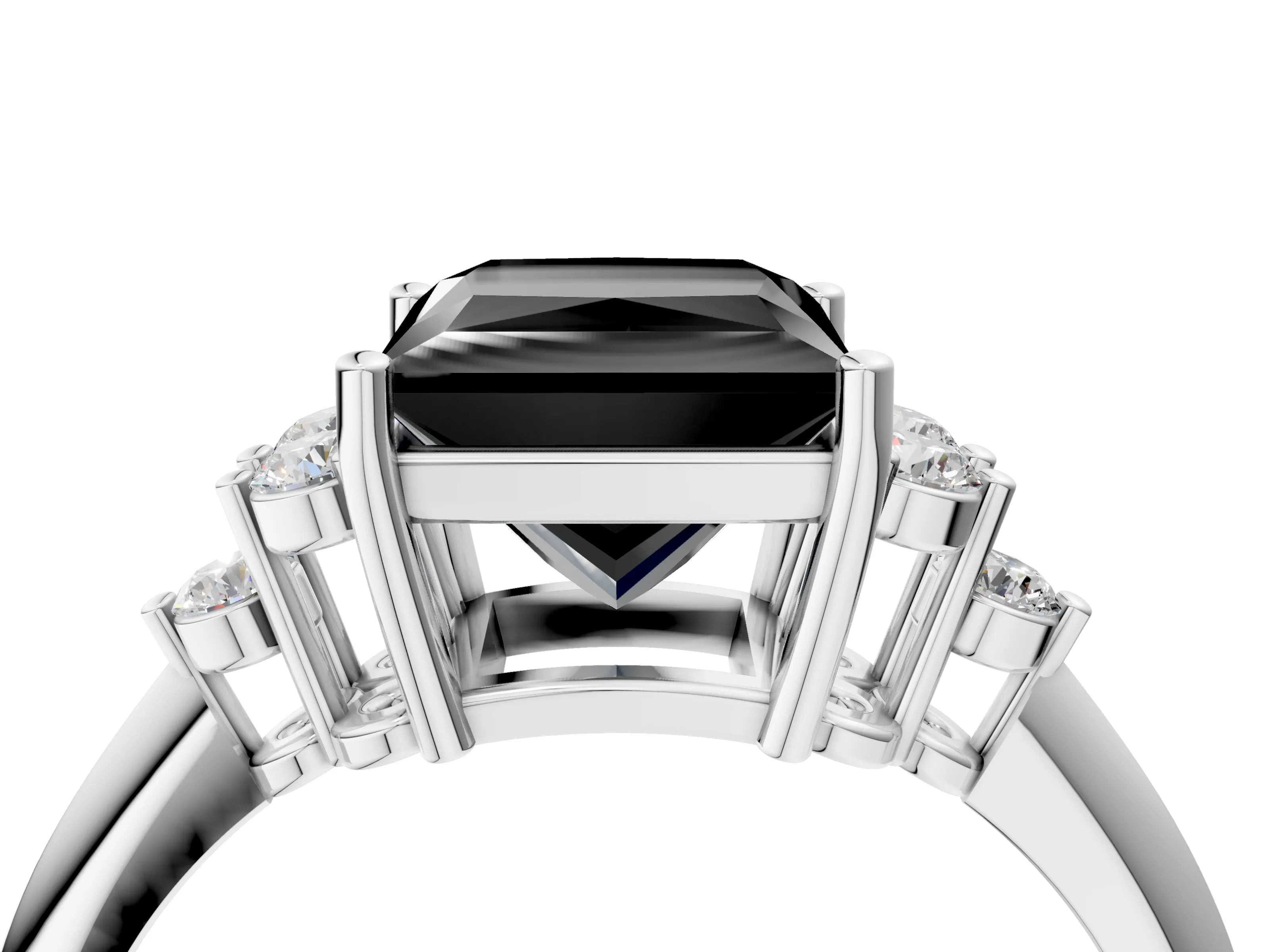 White gold Fancy Black Princess Cut Cut Diamond Cluster Ring with Solitaire Band and Four-Prong Setting_16