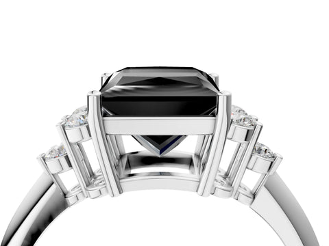 White gold Fancy Black Princess Cut Cut Diamond Cluster Ring with Solitaire Band and Four-Prong Setting_16