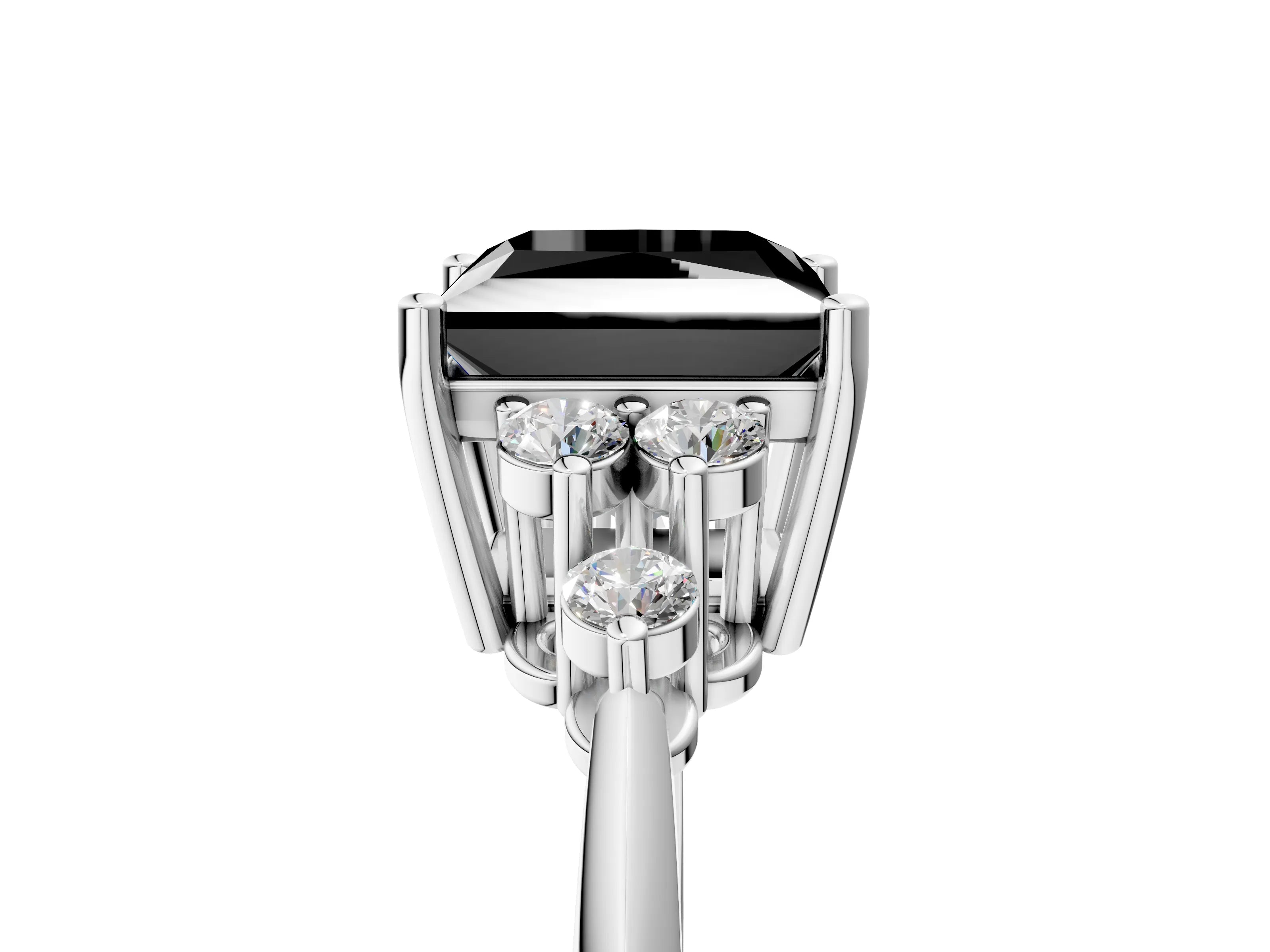 White gold Fancy Black Princess Cut Cut Diamond Cluster Ring with Solitaire Band and Four-Prong Setting_17