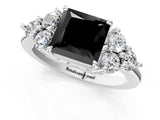 White gold Fancy Black Princess Cut Cut Diamond Cluster Ring with Solitaire Band and Four-Prong Setting_1
