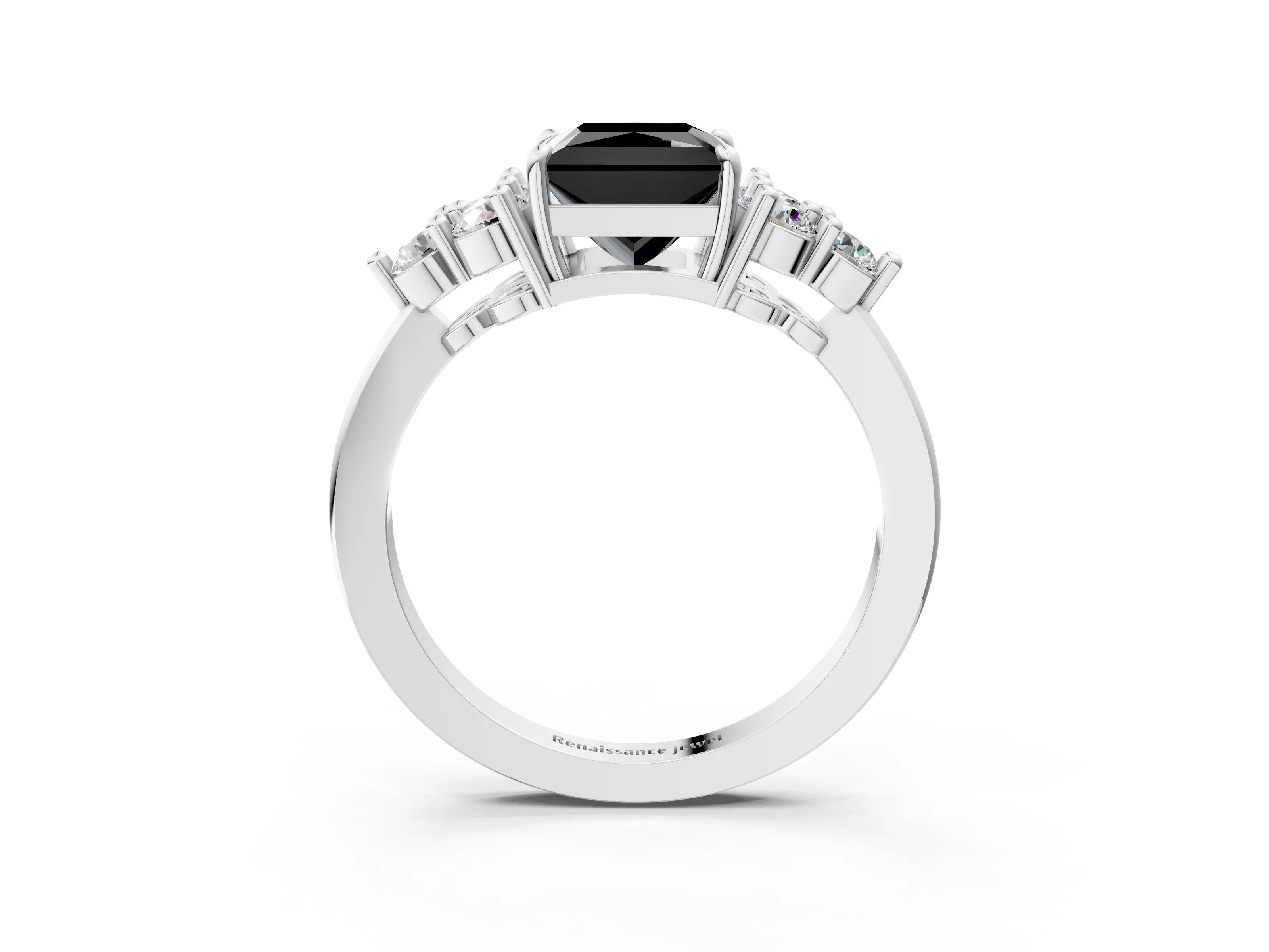 White gold Fancy Black Princess Cut Cut Diamond Cluster Ring with Solitaire Band and Four-Prong Setting_3