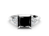 White gold Fancy Black Princess Cut Cut Diamond Cluster Ring with Solitaire Band and Four-Prong Setting_30