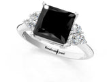 White gold Fancy Black Princess Cut Cut Diamond Cluster Ring with Solitaire Band and Four-Prong Setting_31