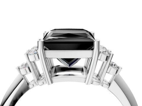 White gold Fancy Black Princess Cut Cut Diamond Cluster Ring with Solitaire Band and Four-Prong Setting_34