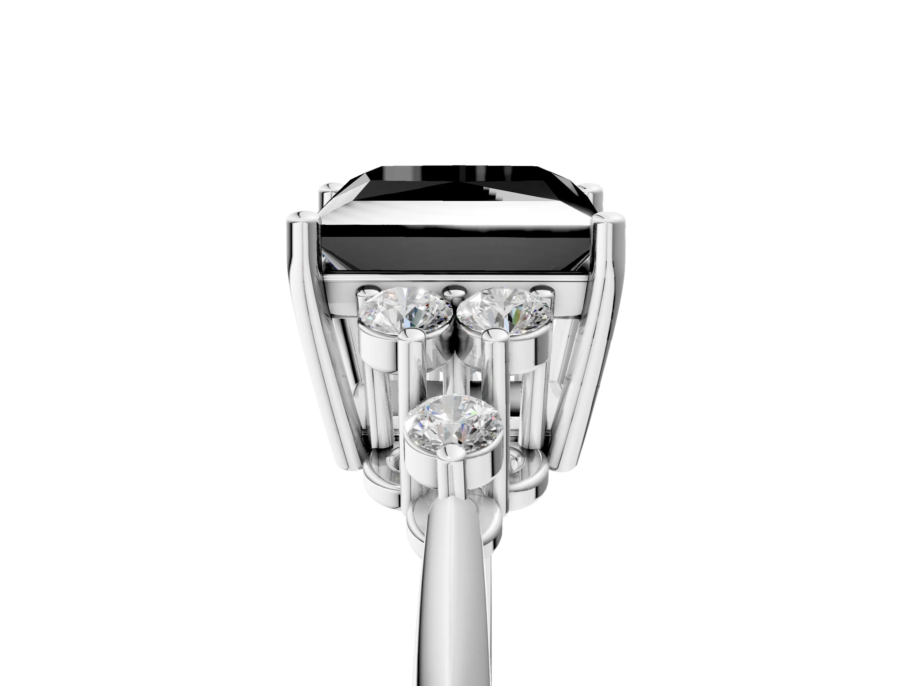 White gold Fancy Black Princess Cut Cut Diamond Cluster Ring with Solitaire Band and Four-Prong Setting_35
