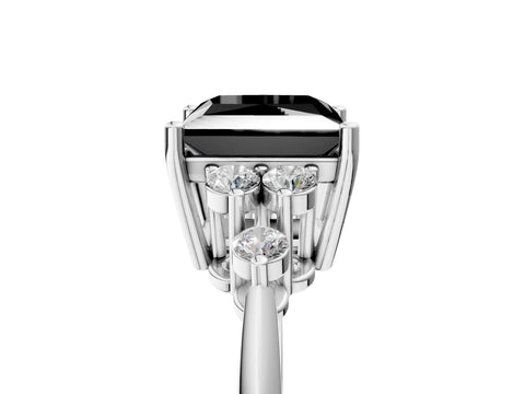 White gold Fancy Black Princess Cut Cut Diamond Cluster Ring with Solitaire Band and Four-Prong Setting_35