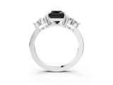 White gold Fancy Black Princess Cut Cut Diamond Cluster Ring with Solitaire Band and Four-Prong Setting_3
