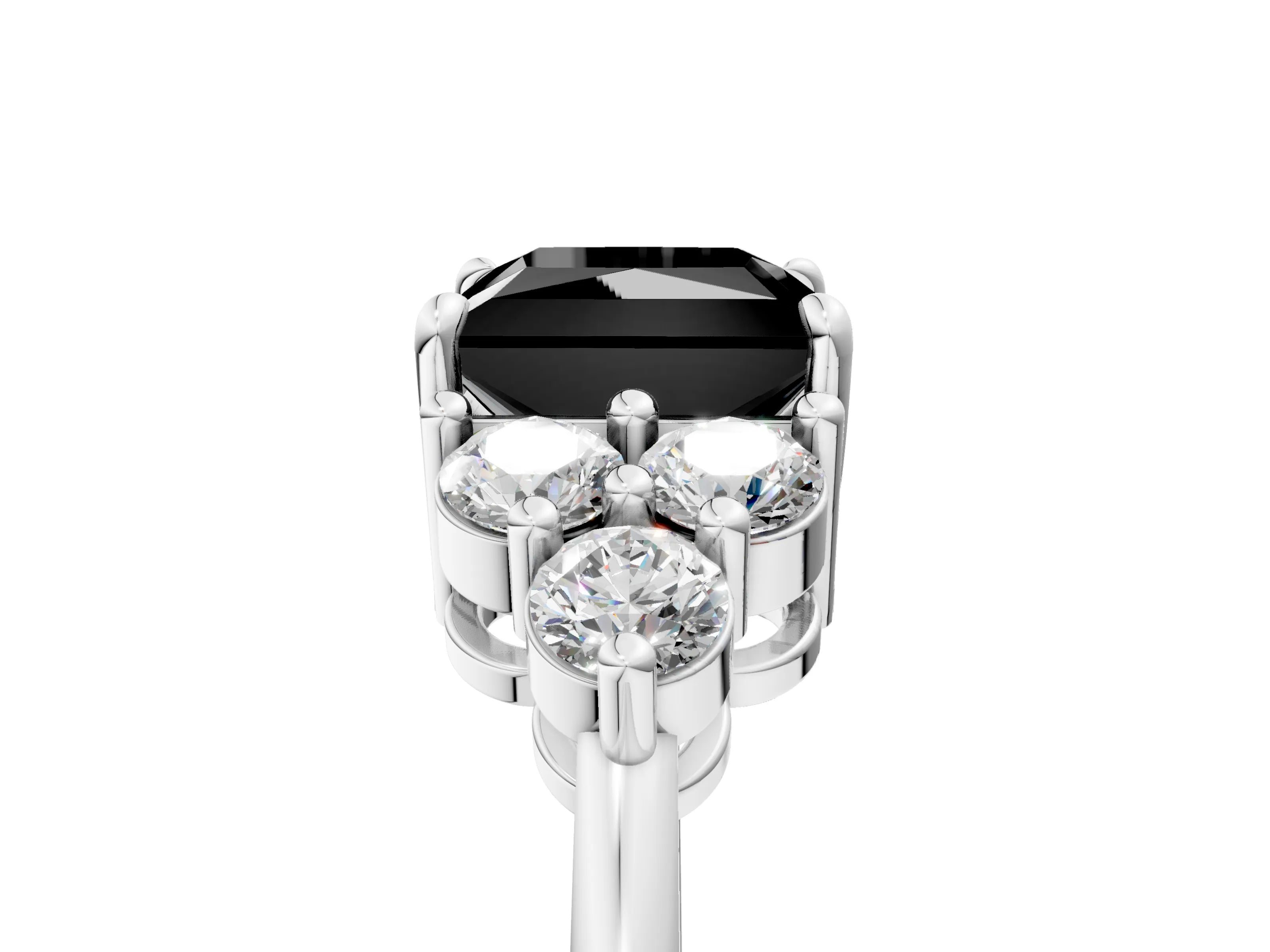 White gold Fancy Black Princess Cut Cut Diamond Cluster Ring with Solitaire Band and Four-Prong Setting_5