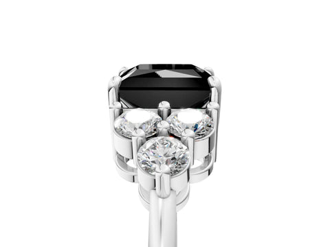 White gold Fancy Black Princess Cut Cut Diamond Cluster Ring with Solitaire Band and Four-Prong Setting_5