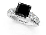 White gold Fancy Black Princess Cut Cut Diamond Engagement Ring with Pavé Band and Four-Prong Setting_1