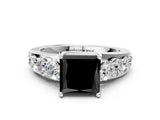 White gold Fancy Black Princess Cut Cut Diamond Engagement Ring with Pavé Band and Four-Prong Setting