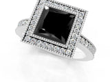 White gold Fancy Black Princess Cut-Cut Diamond Halo Engagement Ring with Pave Band and Prong Setting_1
