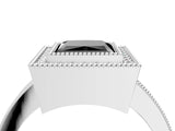 White gold Fancy Black Princess Cut-Cut Diamond Halo Engagement Ring with Pave Band and Prong Setting_4