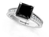 White gold Fancy Black Princess Cut Cut Diamond Milgrain Pave Band Four-Prong Setting Ring_4