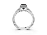 White gold Fancy Black Princess Cut Cut Diamond Milgrain Pave Band Four-Prong Setting Ring_6