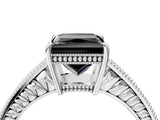 White gold Fancy Black Princess Cut Cut Diamond Milgrain Pave Band Four-Prong Setting Ring_7