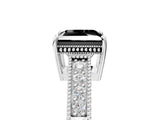 White gold Fancy Black Princess Cut Cut Diamond Milgrain Pave Band Four-Prong Setting Ring_8