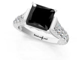 White gold Fancy Black Princess Cut Cut Diamond Pavé Band Solitaire with Four-Prong Setting_1
