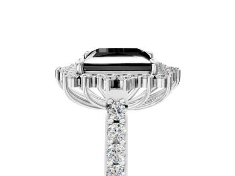 White gold Fancy Black Princess Cut Cut Diamond Sunburst Halo Engagement Ring with Pavé Band_17