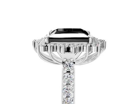 White gold Fancy Black Princess Cut Cut Diamond Sunburst Halo Engagement Ring with Pavé Band_5