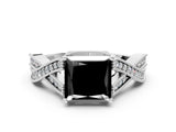 White gold Fancy Black Princess Cut Cut Diamond Twisted Band with Milgrain Pave Setting and Four-Prong Setting_12