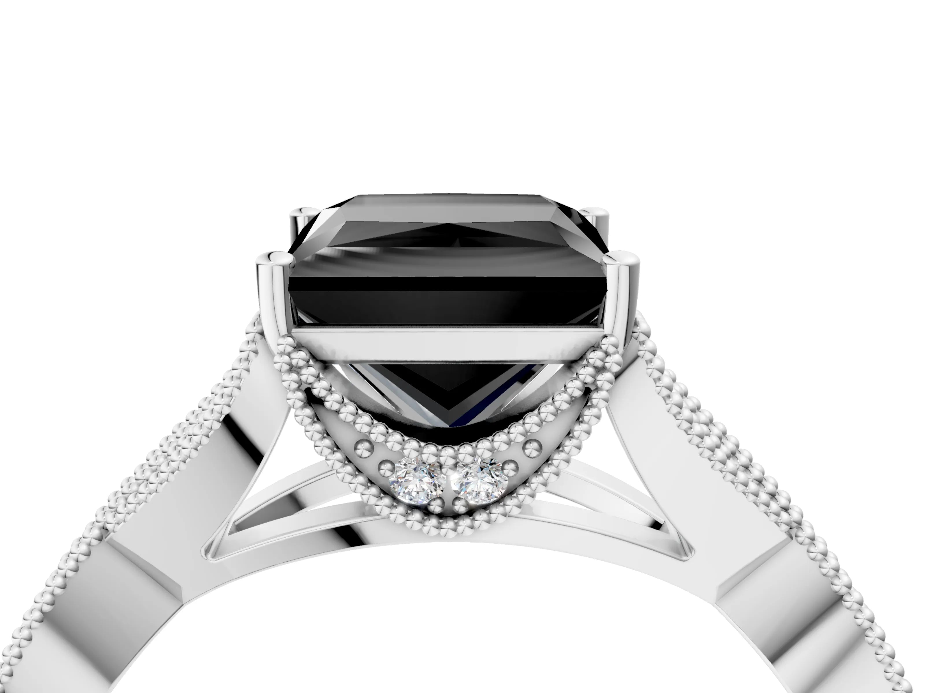 White gold Fancy Black Princess Cut Cut Diamond Twisted Band with Milgrain Pave Setting and Four-Prong Setting_4