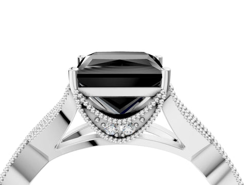 White gold Fancy Black Princess Cut Cut Diamond Twisted Band with Milgrain Pave Setting and Four-Prong Setting_4