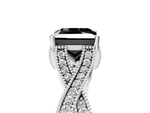 White gold Fancy Black Princess Cut Cut Diamond Twisted Band with Milgrain Pave Setting and Four-Prong Setting_5