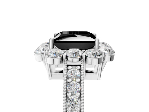 White gold Fancy Black Princess Cut Cut Halo Diamond Pavé Engagement Ring with Milgrain Detailing_17
