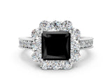 White gold Fancy Black Princess Cut Cut Halo Diamond Pavé Engagement Ring with Milgrain Detailing_24