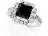 White gold Fancy Black Princess Cut Cut Halo Diamond Pavé Engagement Ring with Milgrain Detailing_25