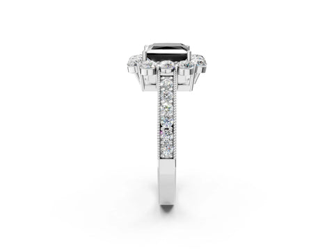 White gold Fancy Black Princess Cut Cut Halo Diamond Pavé Engagement Ring with Milgrain Detailing_26
