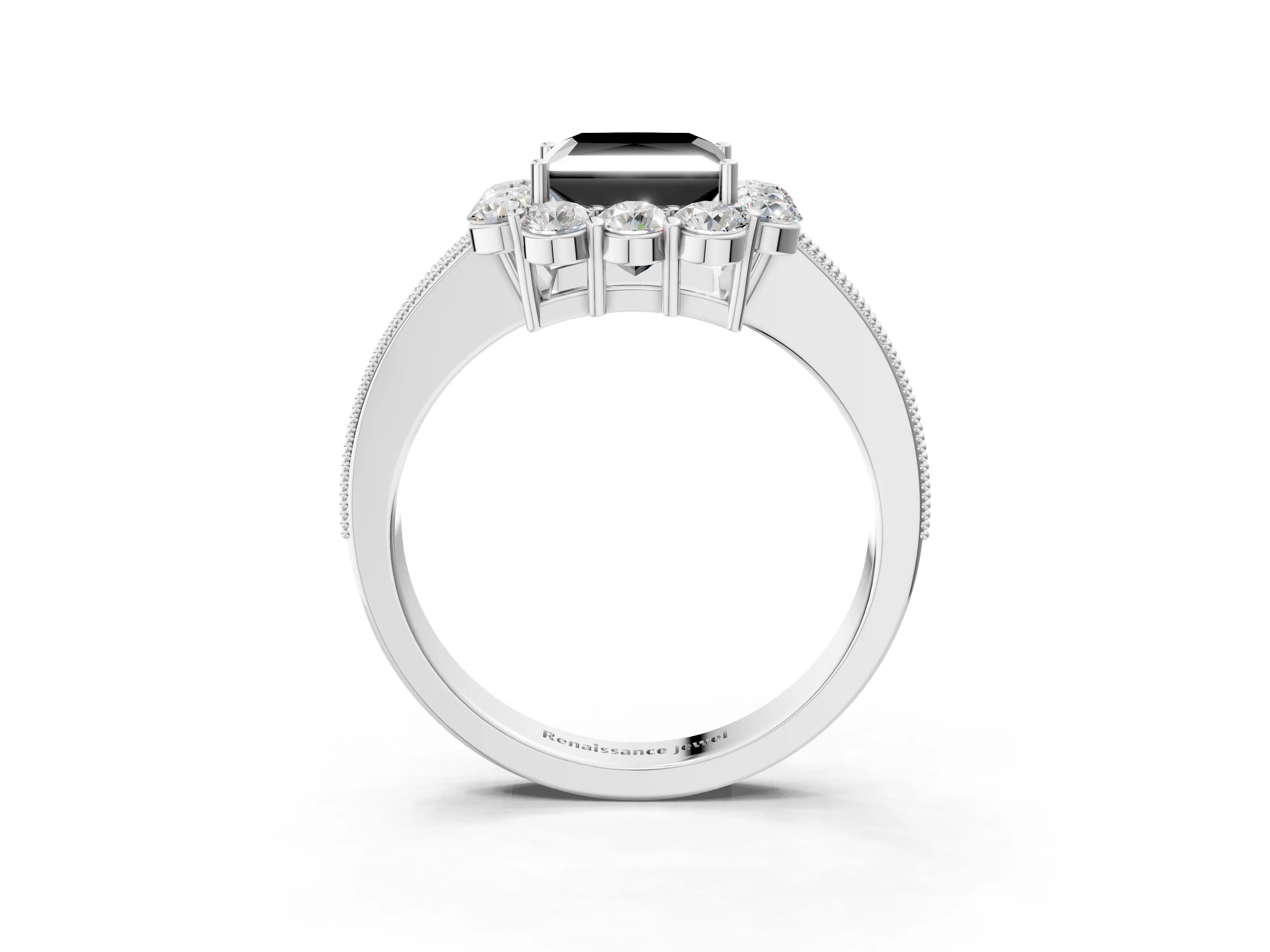 White gold Fancy Black Princess Cut Cut Halo Diamond Pavé Engagement Ring with Milgrain Detailing_27