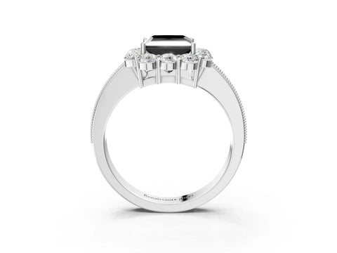 White gold Fancy Black Princess Cut Cut Halo Diamond Pavé Engagement Ring with Milgrain Detailing_27