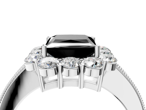 White gold Fancy Black Princess Cut Cut Halo Diamond Pavé Engagement Ring with Milgrain Detailing_28