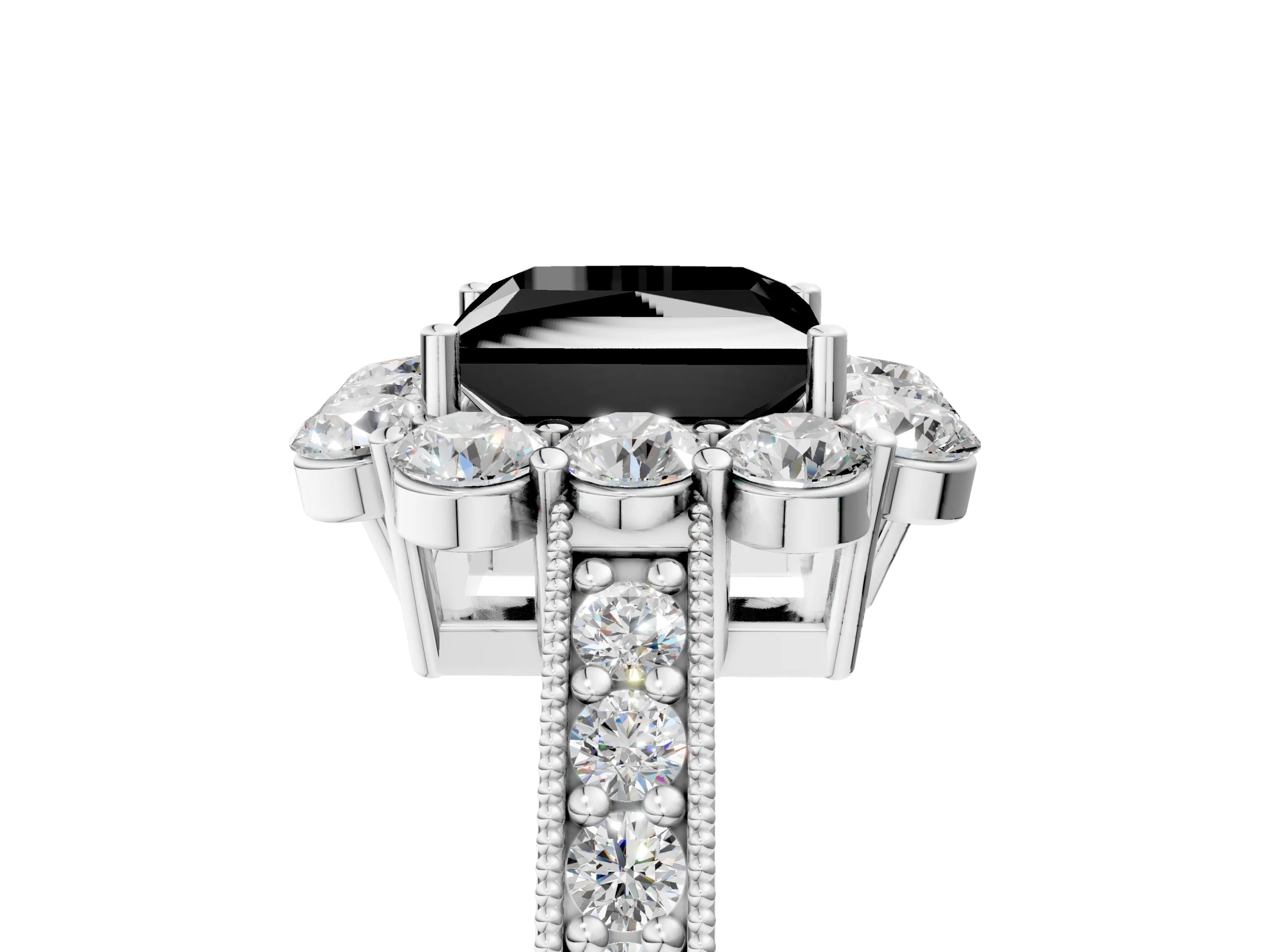 White gold Fancy Black Princess Cut Cut Halo Diamond Pavé Engagement Ring with Milgrain Detailing_29