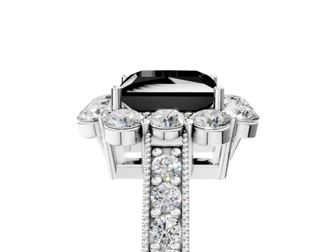 White gold Fancy Black Princess Cut Cut Halo Diamond Pavé Engagement Ring with Milgrain Detailing_29